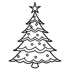 Vector art of a simple black and white christmas tree with a star on top isolated on white background, perfect for holiday designs