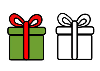 Gift box in two versions - color and black and white. Suitable for design and as a coloring book for children. Great for holidays, cards and children's tasks.