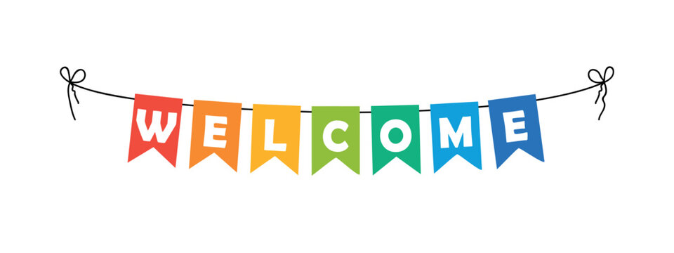welcome bunting garland, colorful pennants with white letters, vector illustration