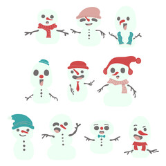 Cartoon Funny Snowman Character Collection Winter Holiday Season Element
