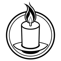 Vector art of a simple black and white illustration of a lit candle inside a circle, isolated on white background