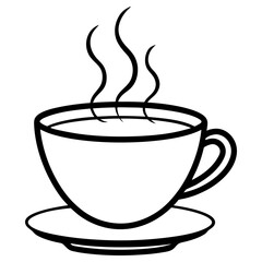 Vector art of a steaming cup of coffee rests on a saucer, ready to provide a comforting and energizing start to the day, isolated on white background