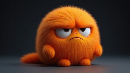 3d render of a grumpy orange furry monster showing anger and frustration on a dark gray background, perfect for children's illustrations, fantasy, and animation projects