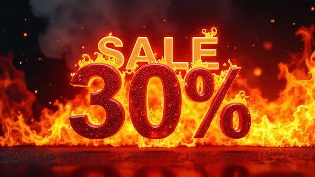Red hot sale 30 percent discount offer burning in fire flames is creating a dramatic and eye catching visual, conveying a sense of urgency and excitement for shoppers