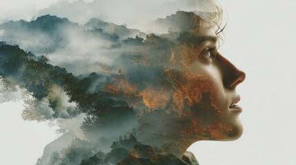 Double Exposure Portrait Exploring Nature's Profound Connection to Inner Self