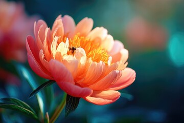 Close-up of a vibrant peach-colored peony flower.