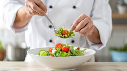 A skilled chef expertly crafts a vibrant vegetarian dish, showcasing creativity and precision in the bustling kitchen.