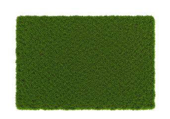 Green rectangle of artificial grass on a plain, minimal, white setting