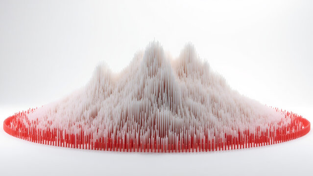 Abstract Landscape: Mountain Range with Red Base White Columns 3D Render