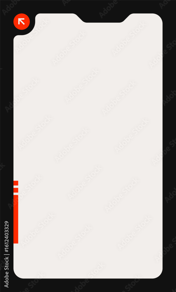 Poster minimal interface card with top navigation indicator. clean mobile ui window with red icon on black 