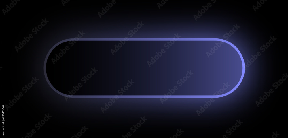 Poster Glowing Neon Rounded Button UI Element with Purple Light Effect on Dark Background. Futuristic Tech Interface Style for App or Web Design.