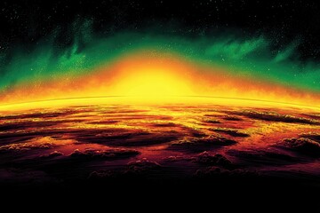 Fototapeta premium Sunrise over a fiery planet.