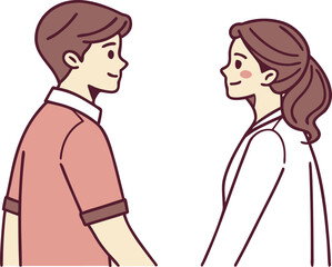 man and woman holding hands vector icon minimal design