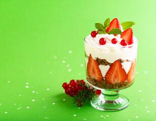 Delicious dessert with strawberries and cream