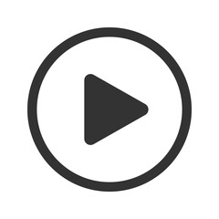 Black play icon isolated on white background. Video player element. Push, click, start or record button for movie screen or multimedia app window interface. Vector graphic illustration.