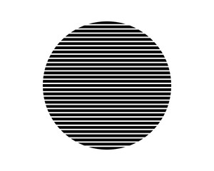 Basic striped round shape isolated on white background. Streaked circle form. Stripy sun silhouette. Simple design element. Vector graphic illustration.