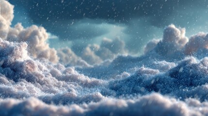 Dramatic snowy landscape with storm clouds and textured snow drifts