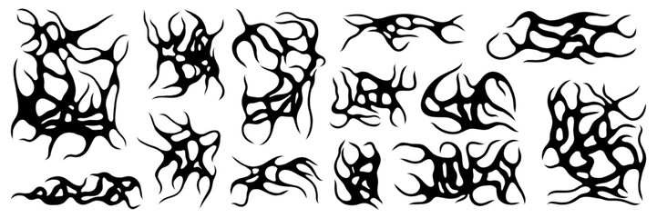 Neo-tribal graphic shape asset. Hand drawn gothic sigilism tattoo elements. Aesthetic of 90s, 2000s. Vector illustration for sticker, poster, collage, design template