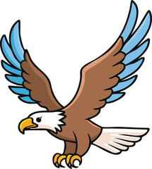 Cartoon illustration of a bald eagle in flight.