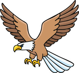 A majestic bald eagle in flight, wings outstretched, talons extended, ready to swoop.