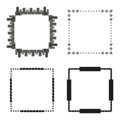 Black dotted border. Pink abstract frame. Oval shape elements. Vector square decoration.