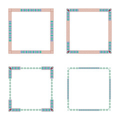 Geometric border shape. Patterned square frame. Colorful line element. Vector art decoration.