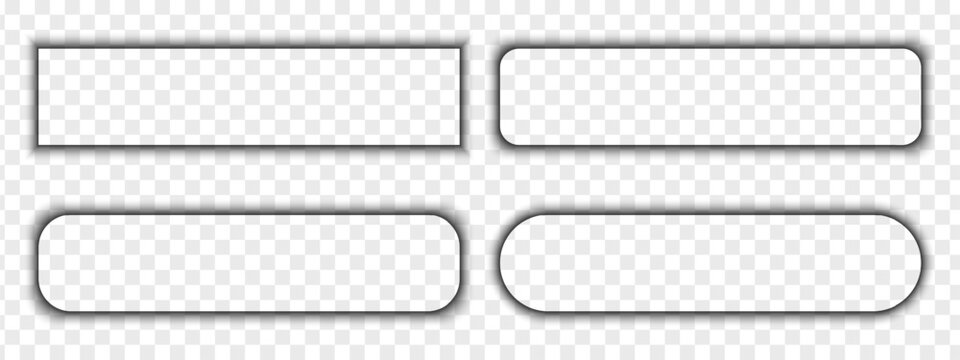 Set of rectangular shadow effects with rounded corners. Different blurred soft shapes. Web headlines, buttons, tabs or banner shades isolated on transparent background. Vector realistic illustration.