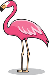 A vibrant illustration of a pink flamingo standing gracefully, isolated on a white background.