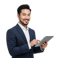 Portrait of a young asian businessman using tablet computer	