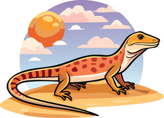 A vibrant illustration of a desert lizard basking in the sunset.