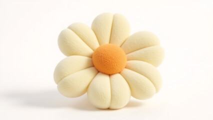 Daisy flower pillow with yellow petals and an orange center on white