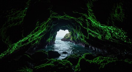 Dark cave opening to sea