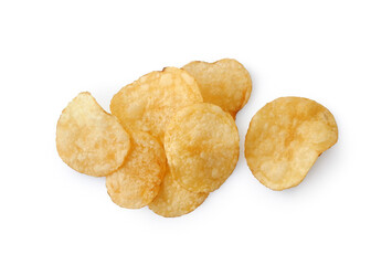 Natural potato chips isolated on white background top view