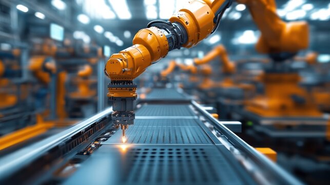 precision robotics in action a sophisticated industrial assembly line featuring automated arms performing tasks with utmost accuracy and efficiency showcasing modern manufacturing processes - Powered by Adobe