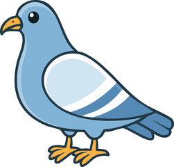Cute cartoon illustration of a light blue pigeon.