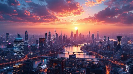 futuristic cybercity wallpaper sunrise over london