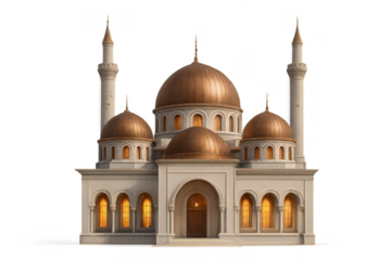 Majestic Mosque with Golden Domes and Minarets on Transparent Background