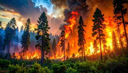 Fototapeta premium Forest fire at sunset (1)