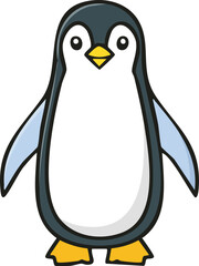 Cute cartoon penguin, standing upright, simple line art style.