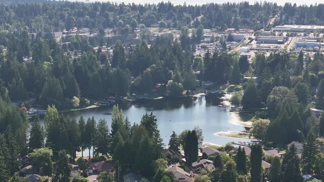 medium zoomed aerial view of Haller Lake, Seattle, Wa
