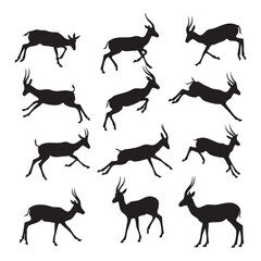 Fototapeta premium Collection of antelope silhouettes isolated on white background