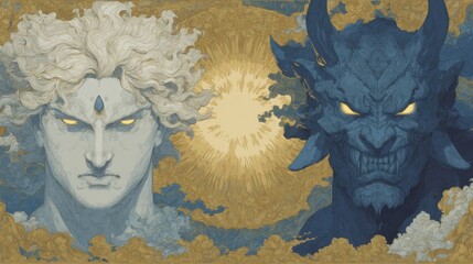 Visual representation of good versus evil, showcasing an angel and a demon side-by-side