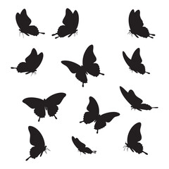 Fototapeta premium Collection of butterfly silhouettes isolated on white background