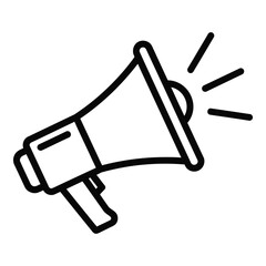 Vector art of a simple black line art icon of a megaphone with sound waves emanating from it, isolated on a white background