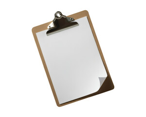 Empty clipboard with blank white paper and metal clip, ready for notes and messages