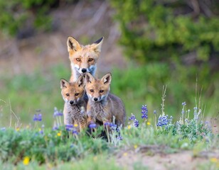 Fototapeta premium Fox family in meadow