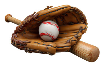 Baseball glove and bat with red baseball clip art, transparent background