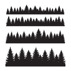 Fototapeta premium Four rows of pine tree silhouettes isolated on white background