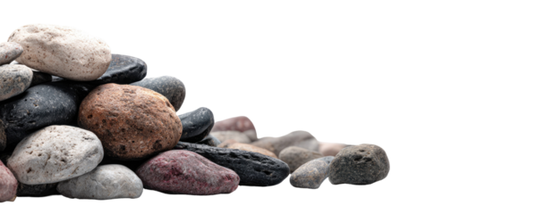 A pile of various-colored, smooth river stones