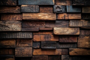 Dark Wood Block Mosaic, Distressed Wooden Tiles, Rustic Textured Wall Panels